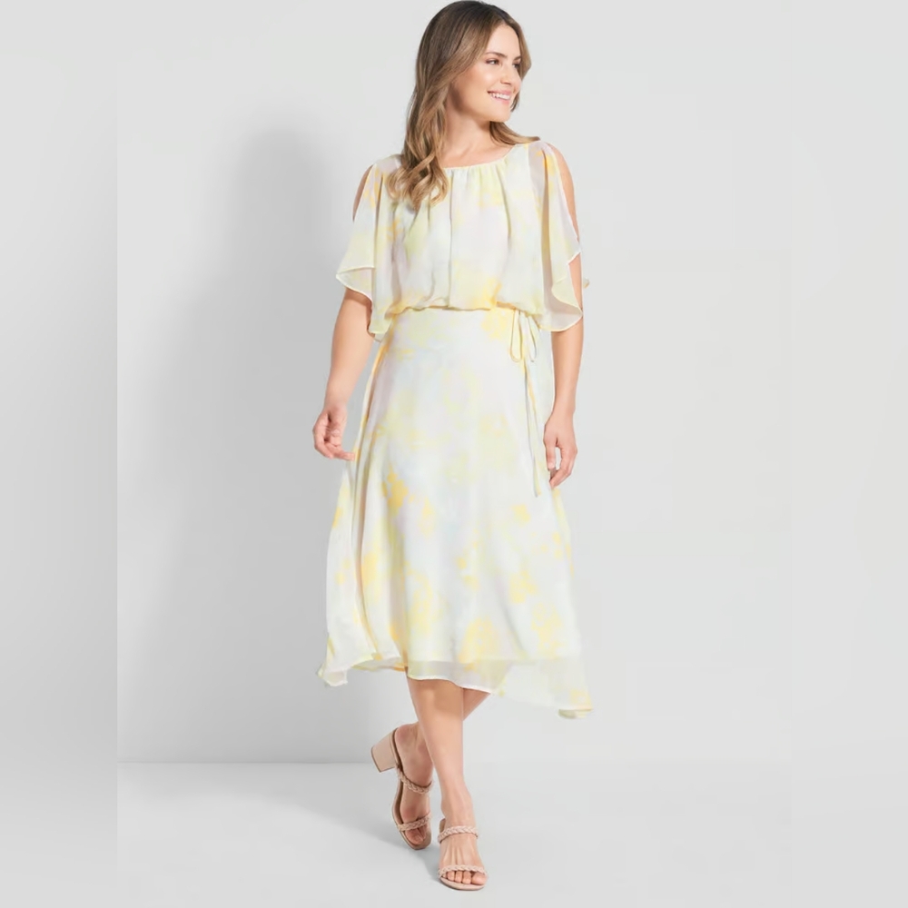 NWT ModCloth Yellow/Pink Flutter Midi Dress Size Large
